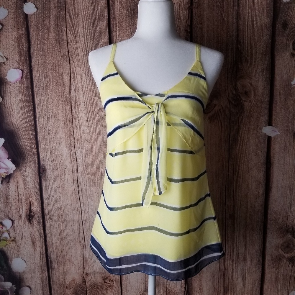 CAbi yellow striped sheer top size XS